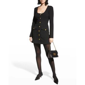 A.L.C. Black Long Sleeve Ivy Button Front Dress
